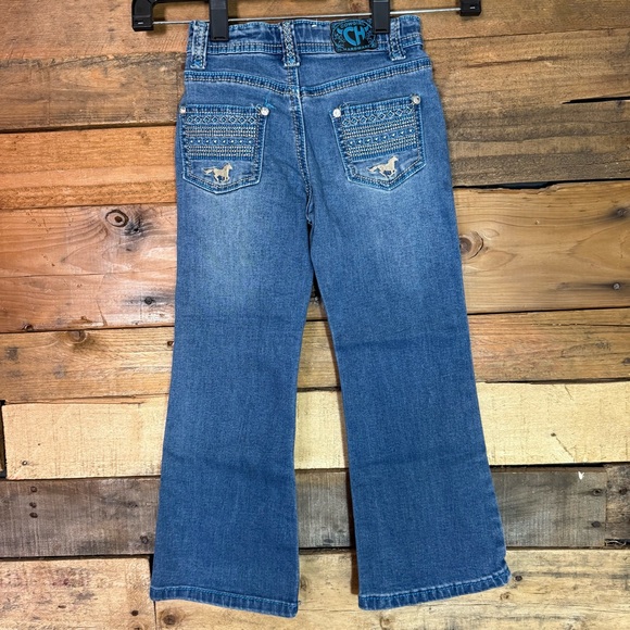 Cowgirl Hardware size 5‎ Girl's Aztec Medium Wash Jeans Adjustable Waist - Picture 1 of 3